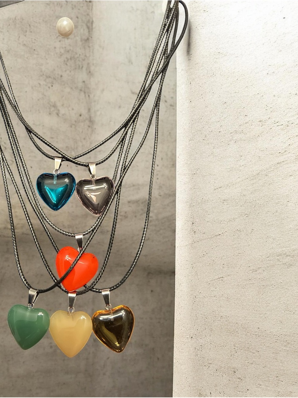 Multi-Color Heart Pendant Necklace Set - Women Jewelry